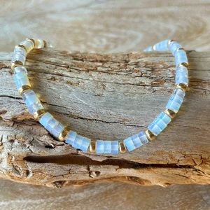 Opalite 4 mm heishi bead anklet with 14k gold filled rondelle beads